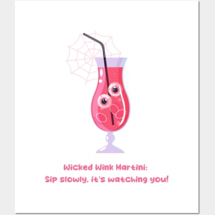 Pink Halloween poster, cocktail, girl, caption, lettering, funny caption Posters and Art